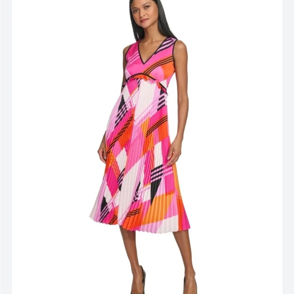 Karl Lagerfeld Pink and Orange Geometric Midi Dress